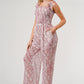 GeeGee Printed Tie Shoulder Wide Leg Jumpsuit