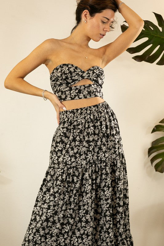 Twist Crop Top And Tiered Maxi Skirt Set