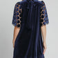 Umgee Dotted Lace Half Sleeve Mock Neck Back Tie Velvet Dress