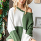 First Love Color Block Round Neck Long Sleeve Ribbed Sweater