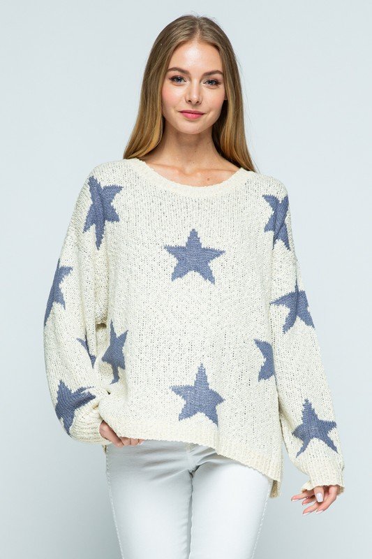 Long Sleeve Sweater With Star Pattern