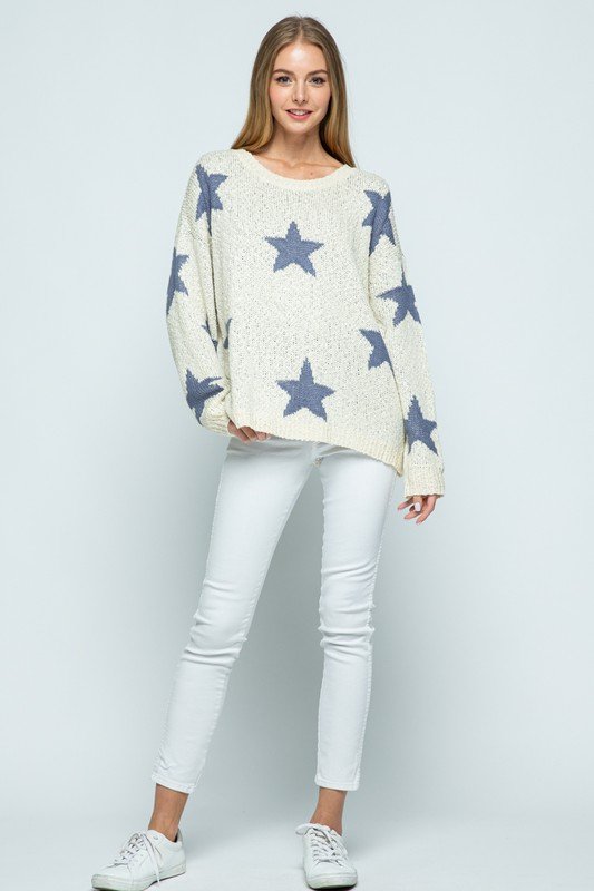 Long Sleeve Sweater With Star Pattern