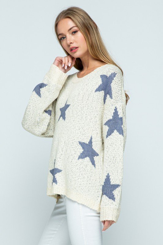 Long Sleeve Sweater With Star Pattern