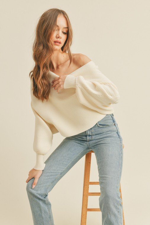 Ribbed One Shoulder Sweater