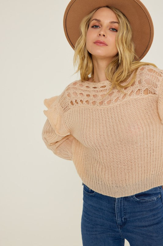 Ruffle Shoulder Knit Sweater