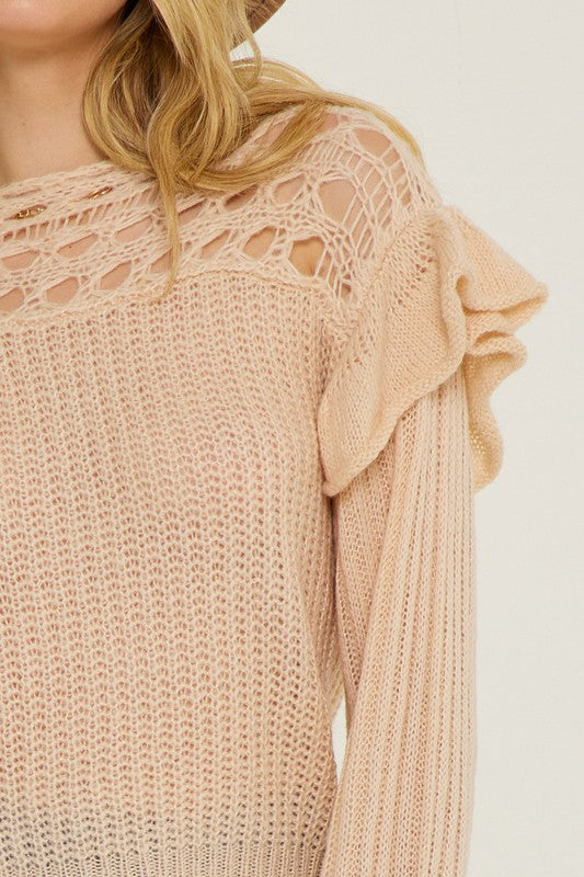 Ruffle Shoulder Knit Sweater