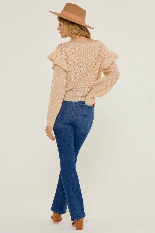 Ruffle Shoulder Knit Sweater