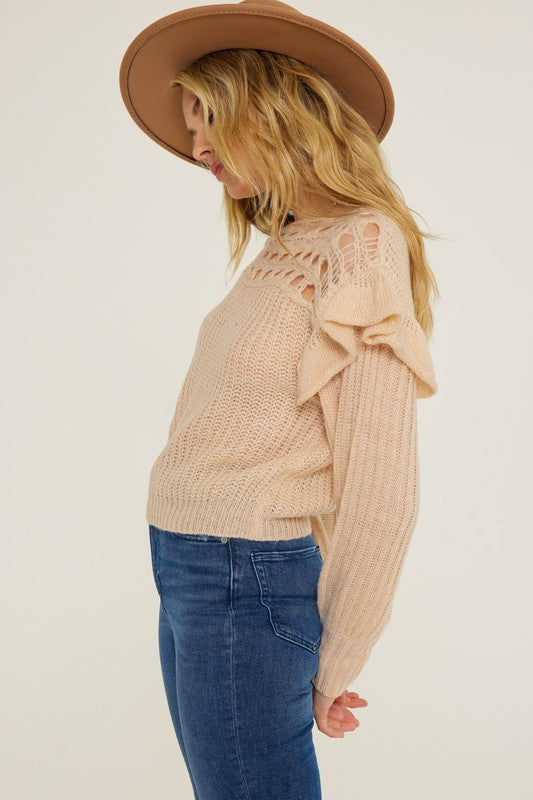 Ruffle Shoulder Knit Sweater