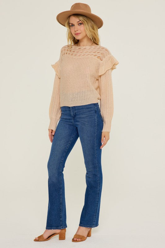 Ruffle Shoulder Knit Sweater