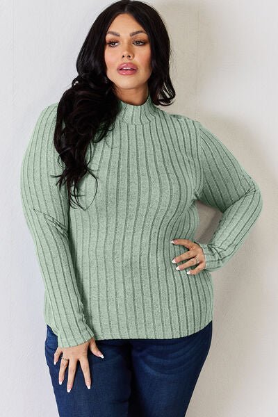 Basic Bae Full Size Ribbed Mock Neck Long Sleeve T-Shirt - Emmie Gray Boutique