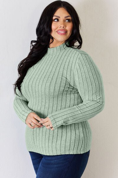 Basic Bae Full Size Ribbed Mock Neck Long Sleeve T-Shirt - Emmie Gray Boutique