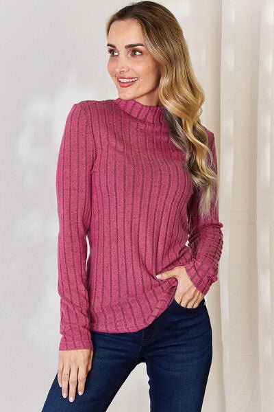 Basic Bae Full Size Ribbed Mock Neck Long Sleeve T-Shirt - Emmie Gray Boutique