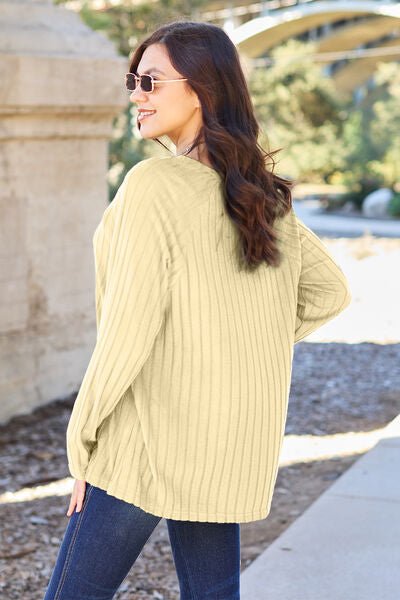 Basic Bae Full Size Ribbed Round Neck Long Sleeve Knit Top - Emmie Gray Boutique