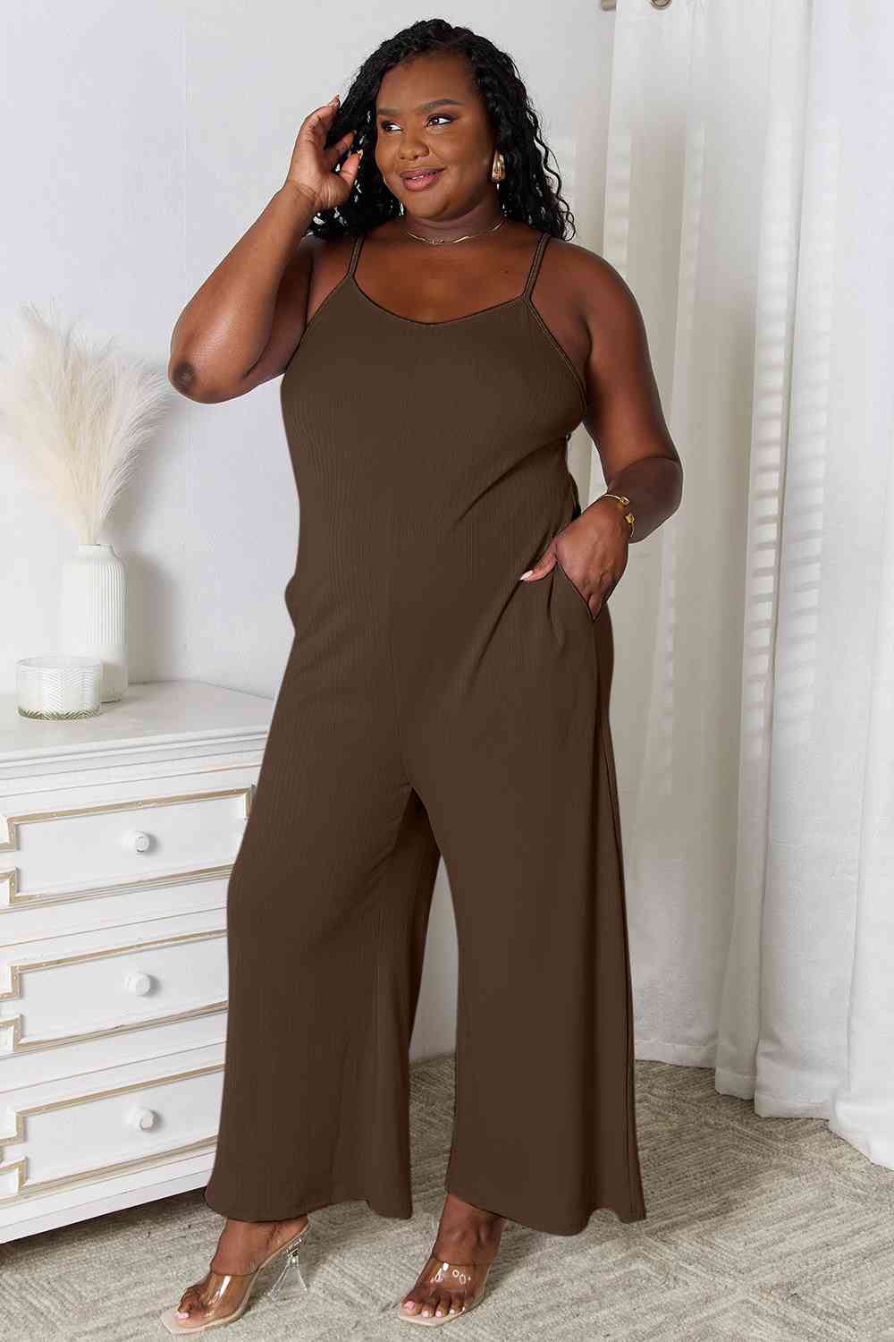 Basic Bae Full Size Spaghetti Strap V-Neck Jumpsuit - Emmie Gray Boutique