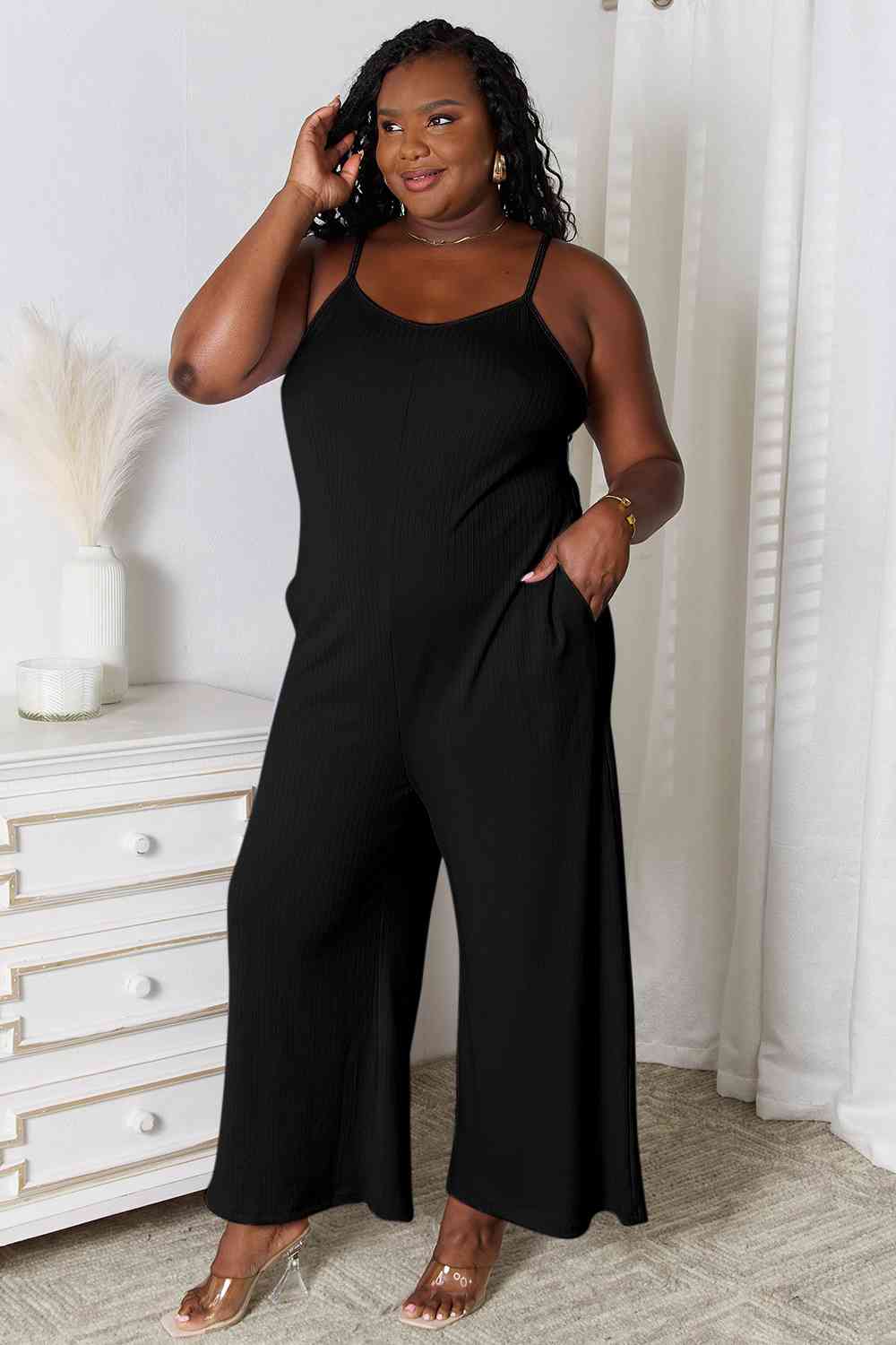 Basic Bae Full Size Spaghetti Strap V-Neck Jumpsuit - Emmie Gray Boutique