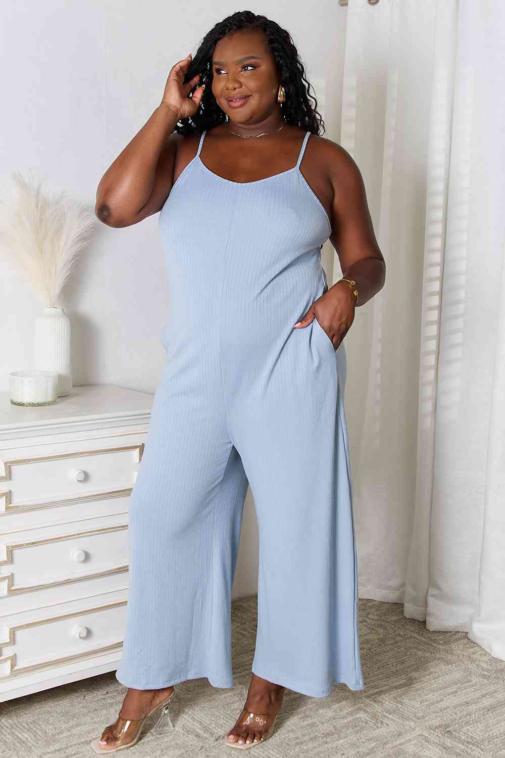 Basic Bae Full Size Spaghetti Strap V-Neck Jumpsuit - Emmie Gray Boutique