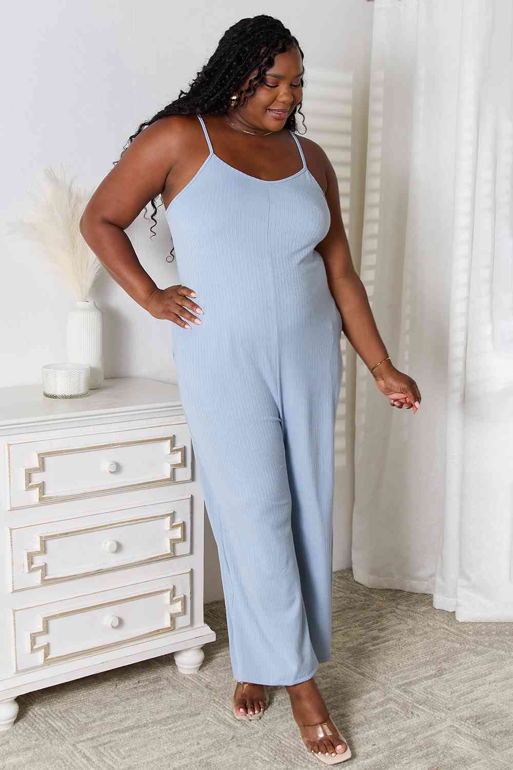 Basic Bae Full Size Spaghetti Strap V-Neck Jumpsuit - Emmie Gray Boutique