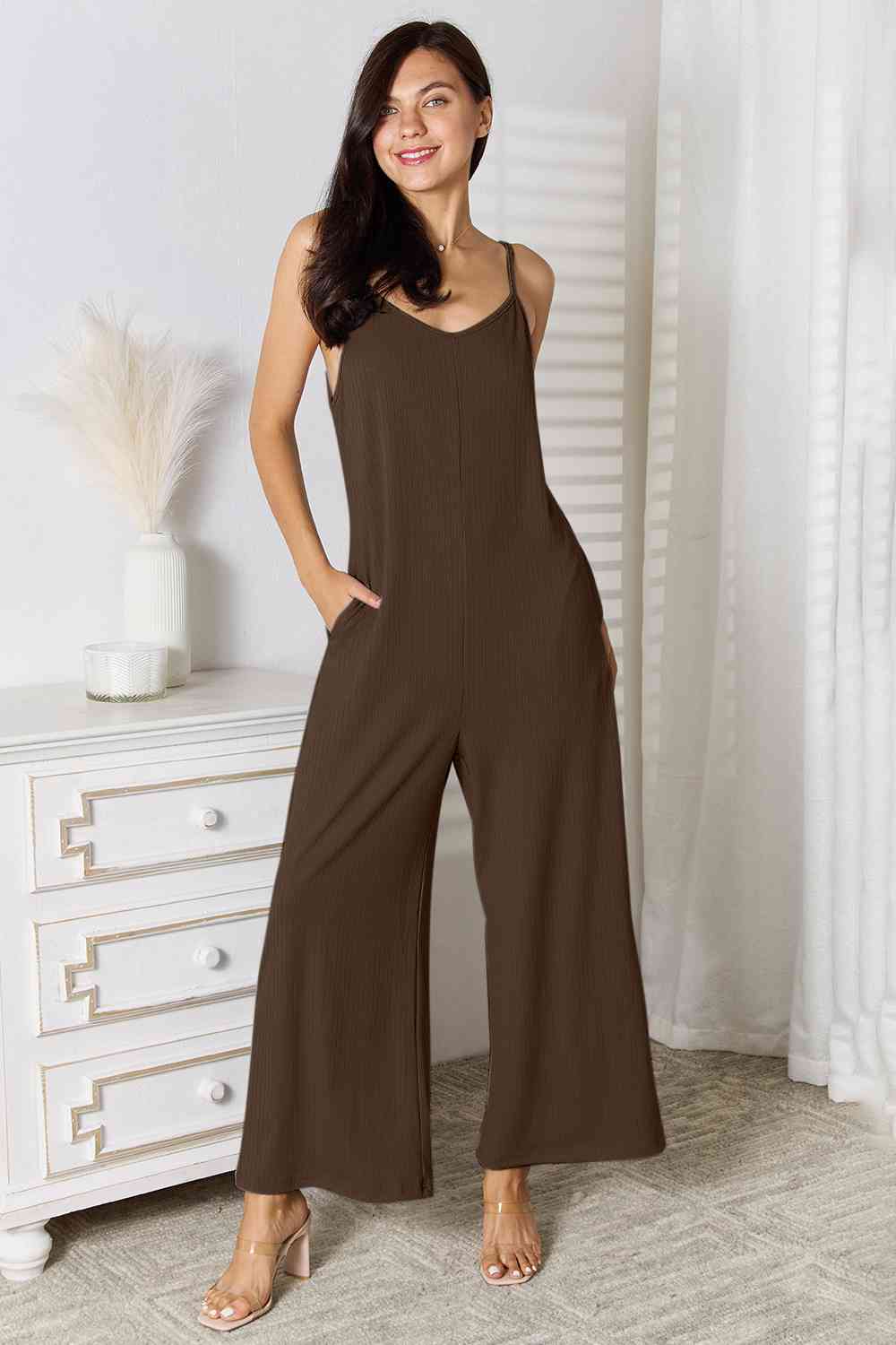 Basic Bae Full Size Spaghetti Strap V-Neck Jumpsuit - Emmie Gray Boutique