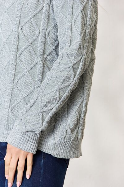 BiBi Cable Knit Round Neck Sweater - Emmie Gray Boutique