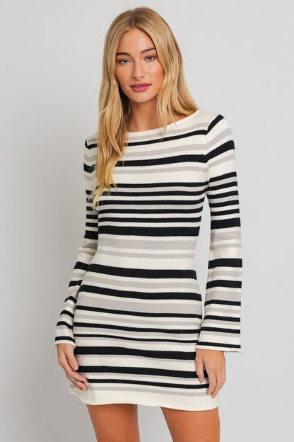 Boat Neck Bell Sleeve Sweater Dress - Emmie Gray Boutique