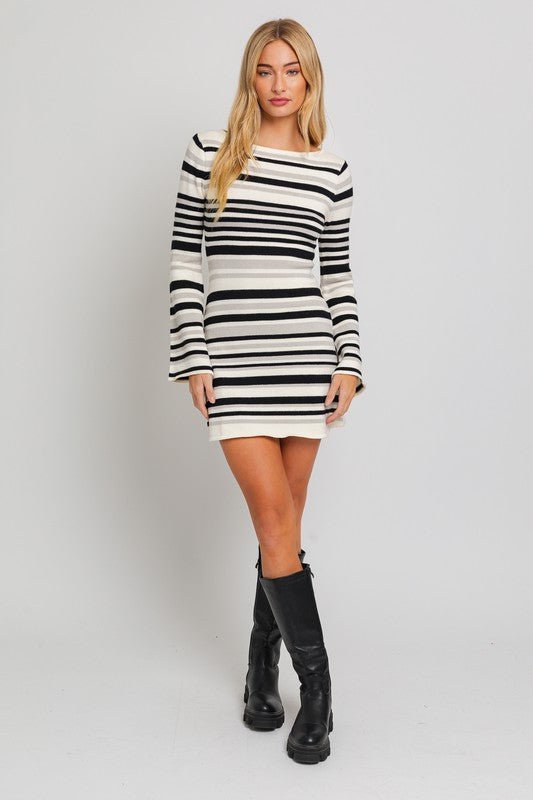 Boat Neck Bell Sleeve Sweater Dress - Emmie Gray Boutique