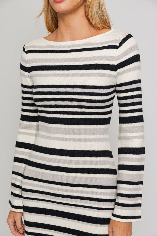 Boat Neck Bell Sleeve Sweater Dress - Emmie Gray Boutique