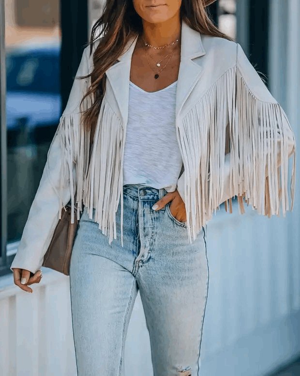 Boho Fringed Faux Suede Moto Jacket - Emmie Gray Boutique