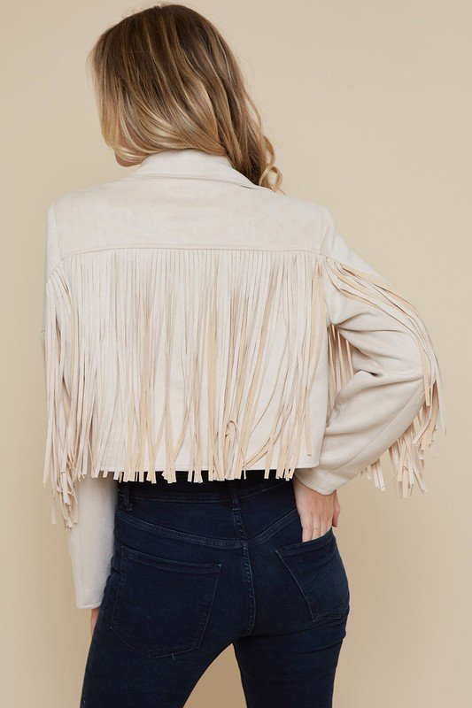 Boho Fringed Faux Suede Moto Jacket - Emmie Gray Boutique