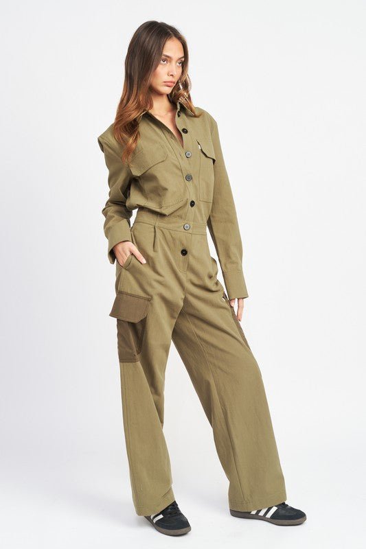 Botton Down Cargo Jumpsuit - Emmie Gray Boutique