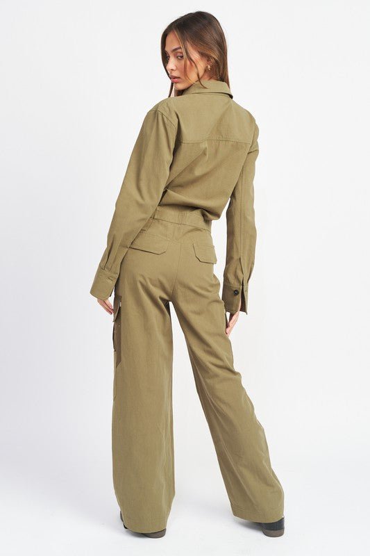 Botton Down Cargo Jumpsuit - Emmie Gray Boutique