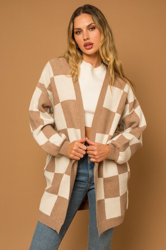 Checker Graphic Sweater Cardigan - Emmie Gray Boutique