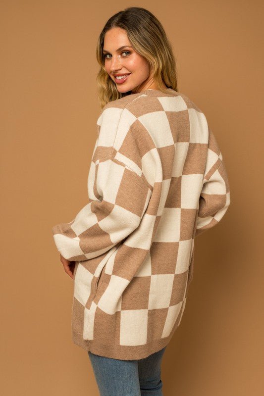 Checker Graphic Sweater Cardigan - Emmie Gray Boutique