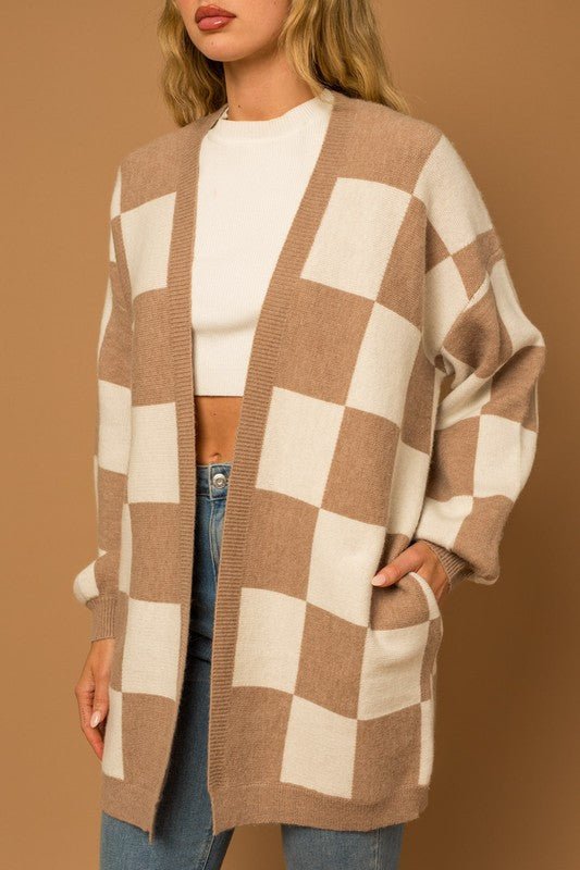 Checker Graphic Sweater Cardigan - Emmie Gray Boutique