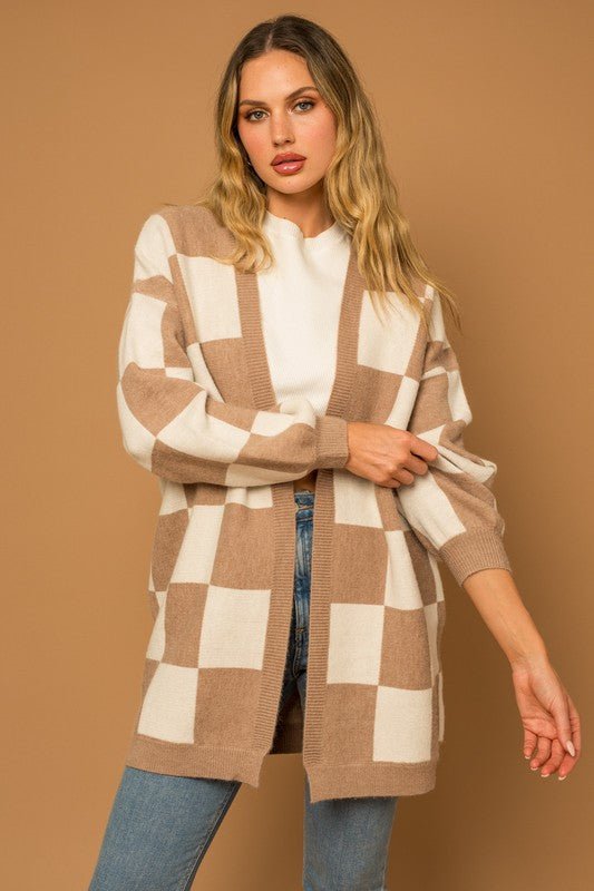 Checker Graphic Sweater Cardigan - Emmie Gray Boutique