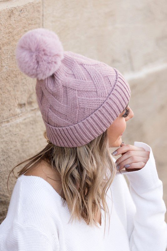 Chunky Knit Fur Pom Beanie - Emmie Gray Boutique