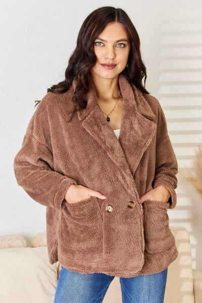 Culture Code Double Breasted Fuzzy Coat - Emmie Gray Boutique