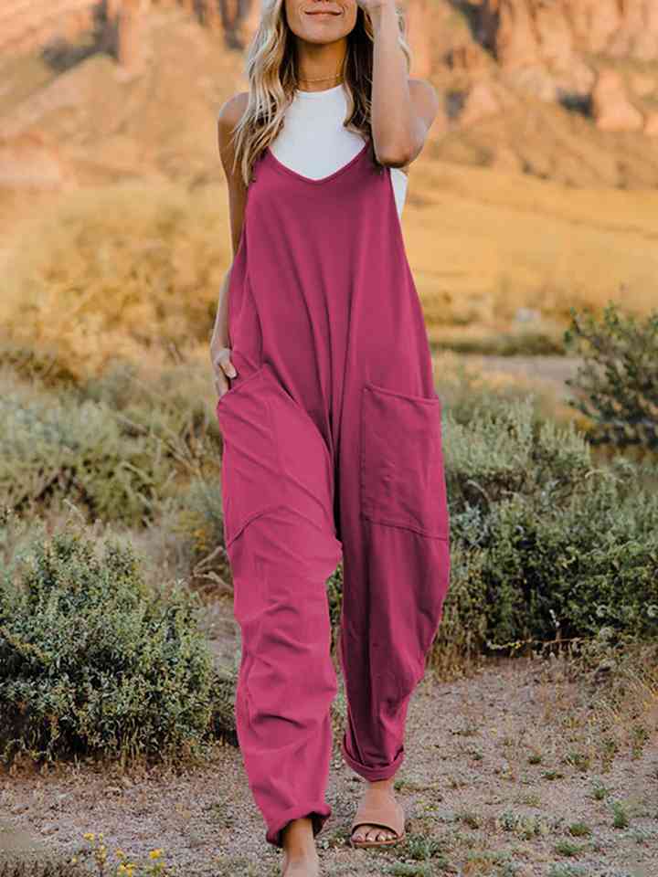 Double Take Full Size Sleeveless V-Neck Pocketed Jumpsuit - Emmie Gray Boutique