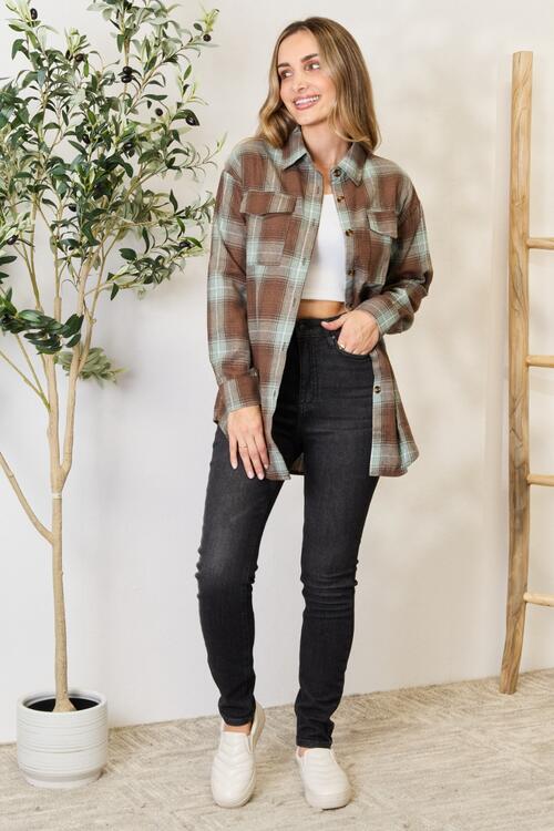 Double Take Plaid Dropped Shoulder Shirt - Emmie Gray Boutique