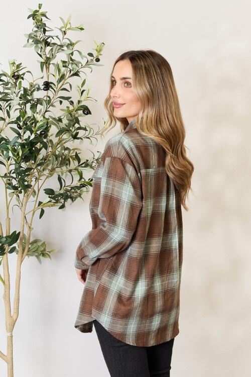 Double Take Plaid Dropped Shoulder Shirt - Emmie Gray Boutique