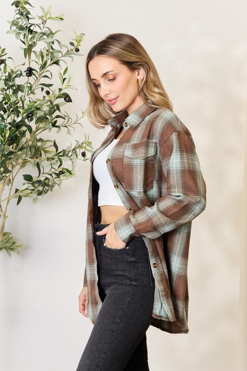 Double Take Plaid Dropped Shoulder Shirt - Emmie Gray Boutique