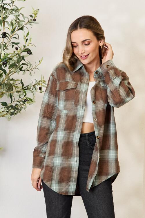 Double Take Plaid Dropped Shoulder Shirt - Emmie Gray Boutique