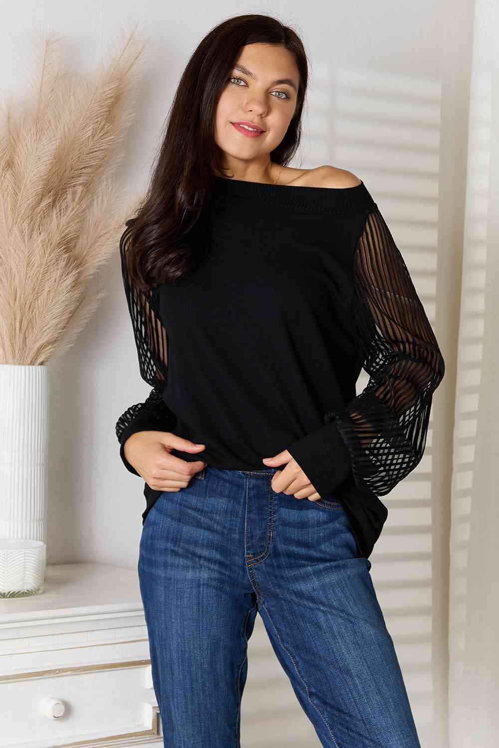 Double Take Round Neck Raglan Sleeve Blouse - Emmie Gray Boutique