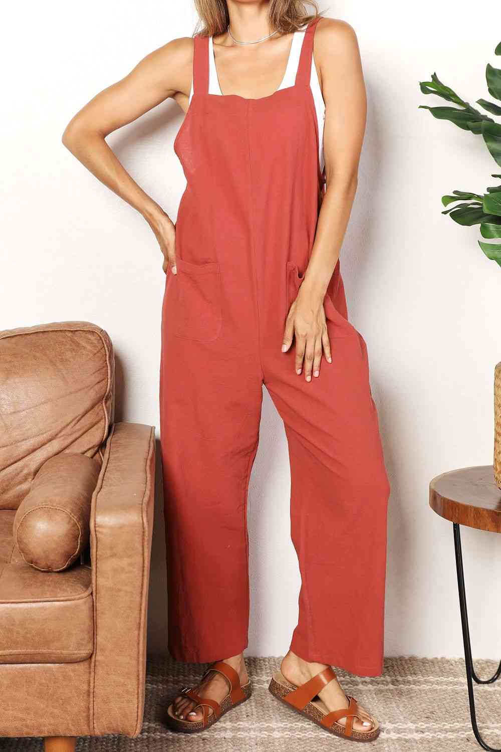 Double Take Wide Leg Overalls with Front Pockets - Emmie Gray Boutique