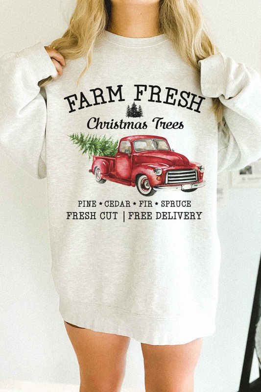 FARM FRESH CHRISTMAS TREES OVERSIZED SWEATSHIRT - Emmie Gray Boutique