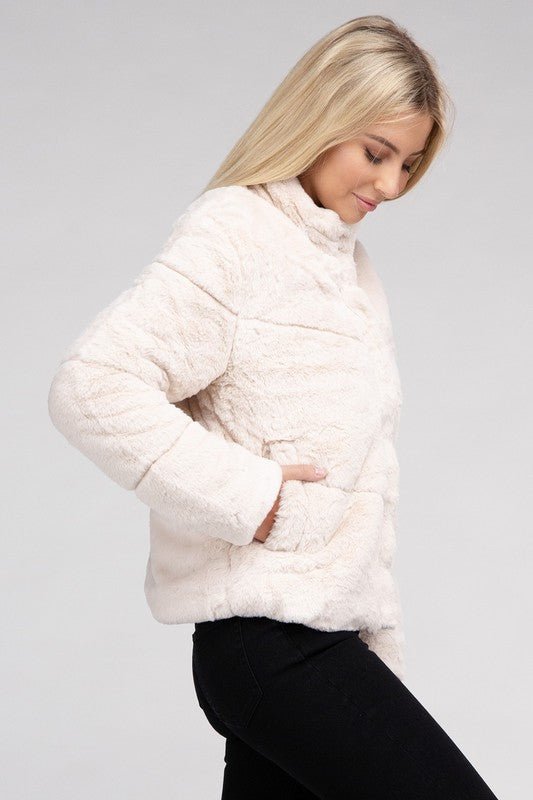 Fluffy Zip-Up Sweater Jacket - Emmie Gray Boutique