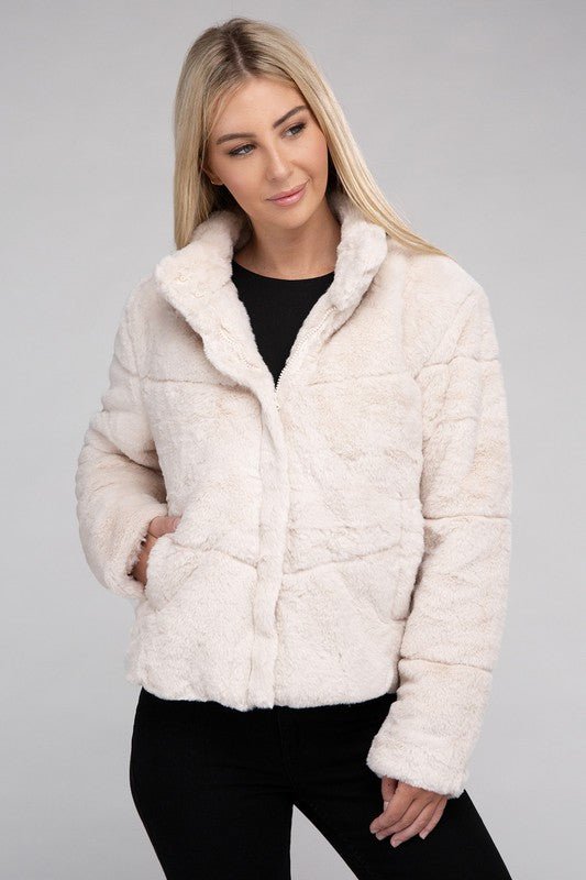 Fluffy Zip-Up Sweater Jacket - Emmie Gray Boutique