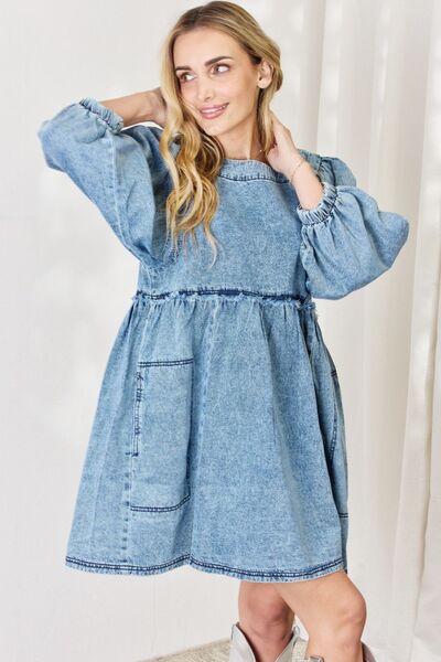 HEYSON Full Size Oversized Denim Babydoll Dress - Emmie Gray Boutique