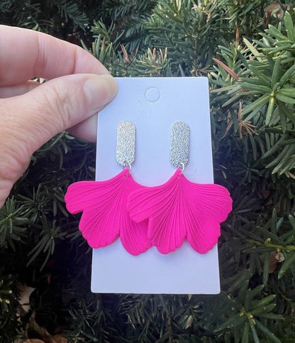 Hot Pink Ginkgo Leaf Acrylic Earrings Valentines - Emmie Gray Boutique