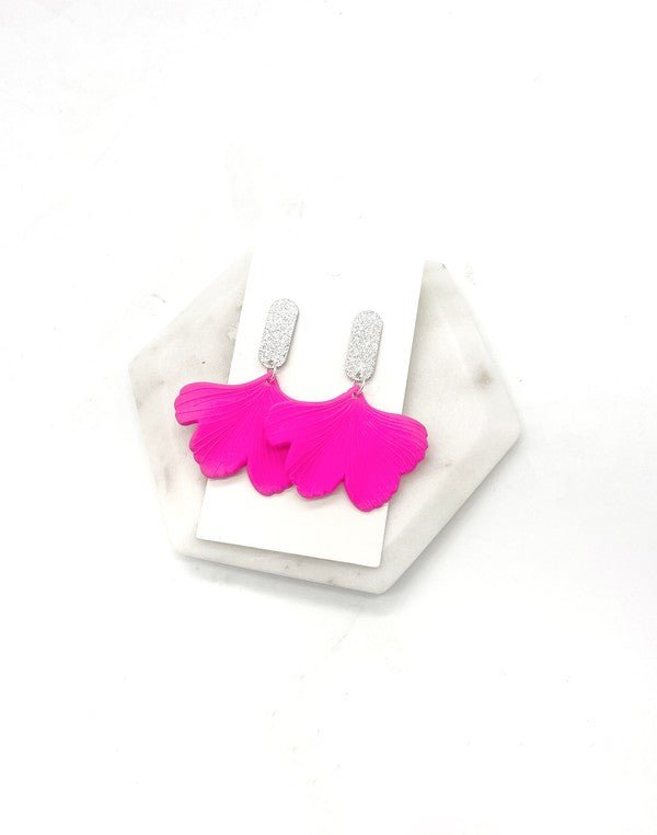 Hot Pink Ginkgo Leaf Acrylic Earrings Valentines - Emmie Gray Boutique