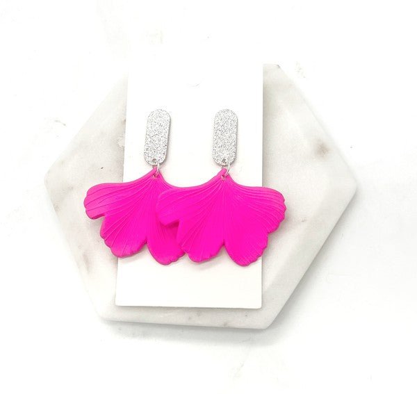 Hot Pink Ginkgo Leaf Acrylic Earrings Valentines - Emmie Gray Boutique